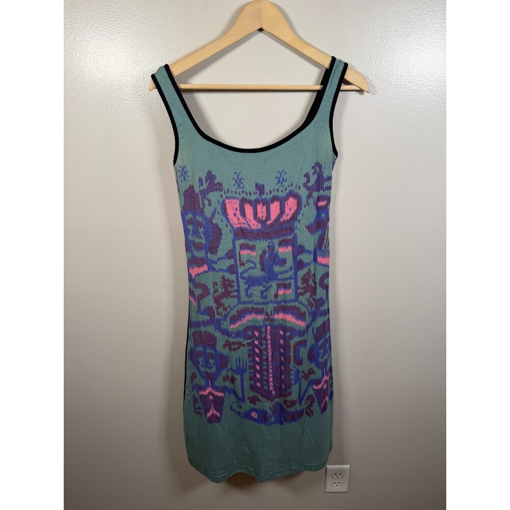 Vintage Custo Barcelona Midi Dress Size Large Y2K Bodycon Artsy Art to Wear